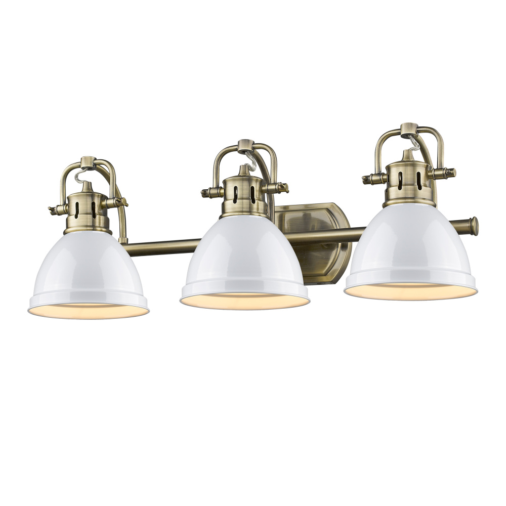 Yep by Golden Lighting Duncan 3-light Vanity in Aged Brass and White shade